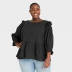 Women's Plus Size Puff 3/4 Sleeve Embroidered Ruffle Top - Universal Thread Dark Gray