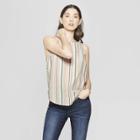 Women's Striped Button Back Tank - Universal Thread Sour Cream