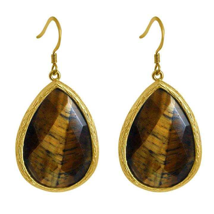 Zirconmania Zirconite Long Elongated Pear Shape Drop Earring - Tiger Eye, Girl's,