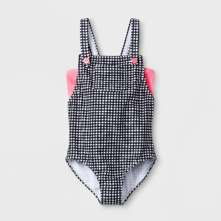 Plus Size Girls' Gingham Garden One Piece Swimsuit - Art Class Black