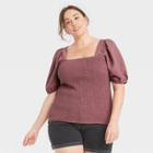 Women's Plus Size Square Neck Puff Short Sleeve Smocked Top - Ava & Viv Purple