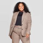 Women's Plus Size Plaid Bi-stretch Twill Blazer - A New Day Brown