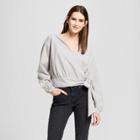 Women's Striped Long Sleeve Side Tie Wrap Top - Mossimo Gray