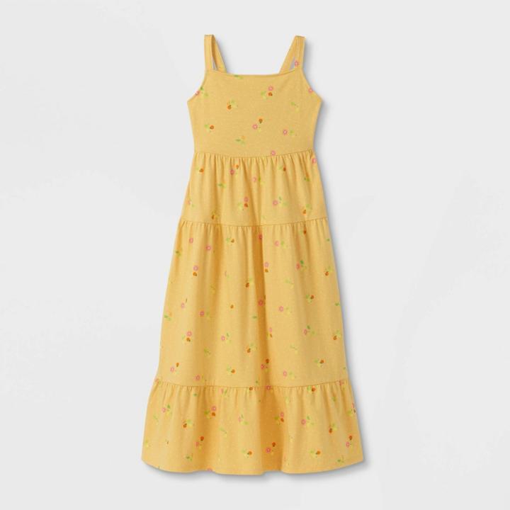 Girls' Tiered Knit Maxi Sleeveless Dress - Cat & Jack Mustard Yellow