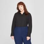 Women's Plus Size Long Sleeve Collared Button-down Blouse - Prologue Black X