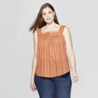 Women's Plus Size Striped Sleeveless Square Neck Top - Universal Thread Rust