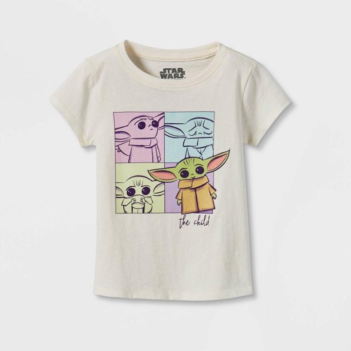 Toddler Girls' Star Wars Baby Yoda Short Sleeve T-shirt - Cream