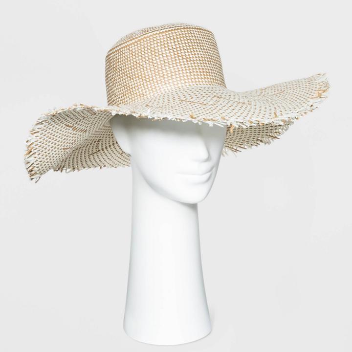 Women's Wide Brim Straw Boater Hat With Fringe - Universal Thread Orange