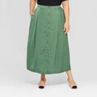 Women's Plus Size Polka Dot Button Front A-line Midi Skirt - Who What Wear Green/white
