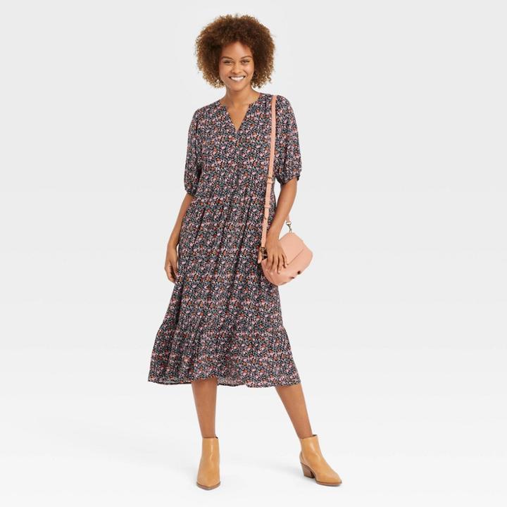 Women's 3/4 Sleeve Dress - Knox Rose Black Floral