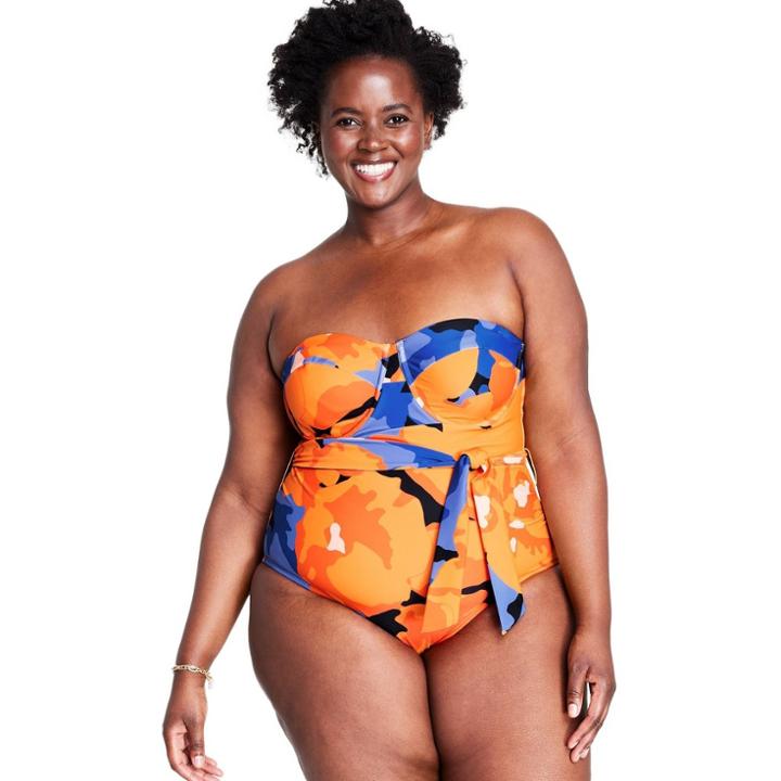 Women's Floral Print Underwire Tie-front One Piece Swimsuit - Tabitha Brown For Target Blue/orange