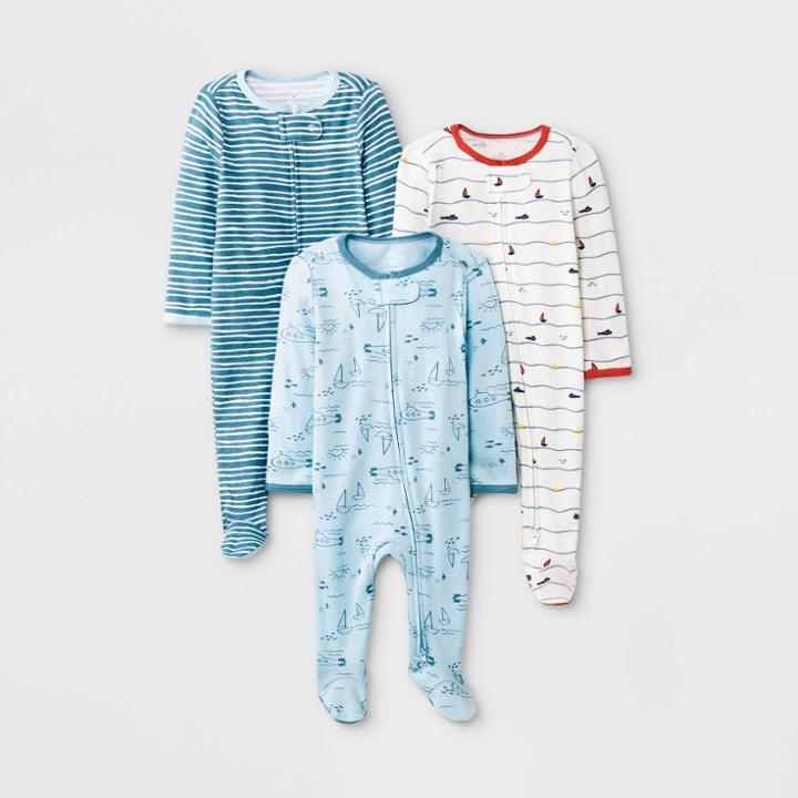 Baby Boys' 3pk Sweet Seaside Zip-up Sleep N' Play - Cloud Island Blue Newborn