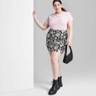 Women's Plus Size Notch Front Seamed Denim Mini Skirt - Wild Fable Black/white Tropical Print