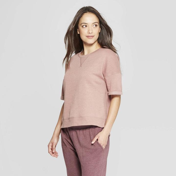 Women's Brushed Fleece Short Sleeve Lounge Sweatshirt - Stars Above Mauve (pink)