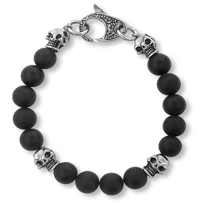 West Coast Jewelry Men's Crucible Matte Black Onyx Skull And Beaded Bracelet, Black/silver