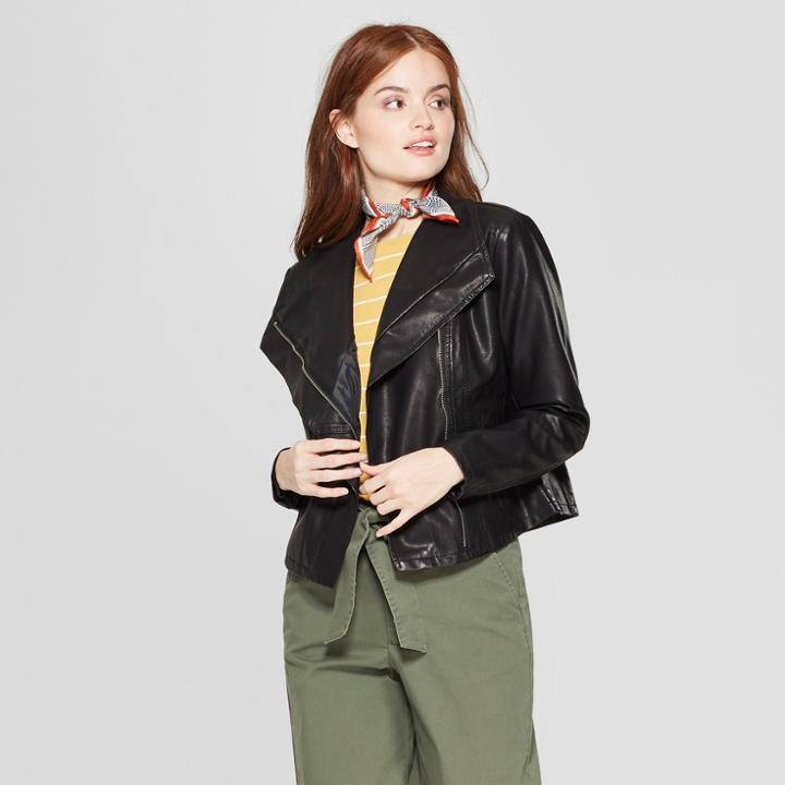 Women's Asymmetrical Zip Moto Jacket - A New Day Black