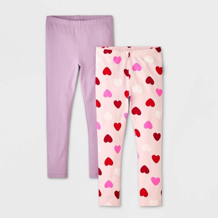 Toddler Girls' 2pk Adaptive Valentine's Day Leggings - Cat & Jack Light Pink/dusty Violet