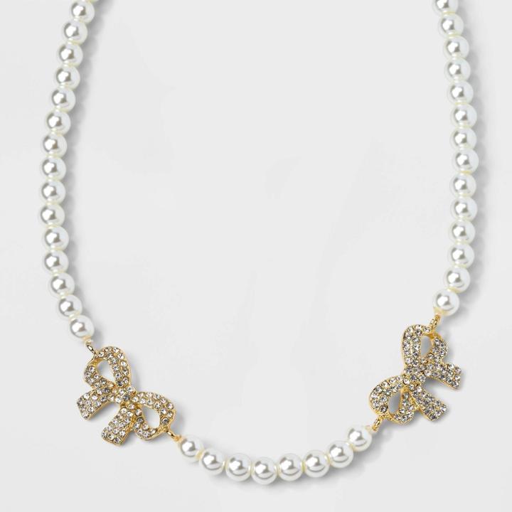 Sugarfix By Baublebar Pearl And Bow Statement Necklace - Gold/white