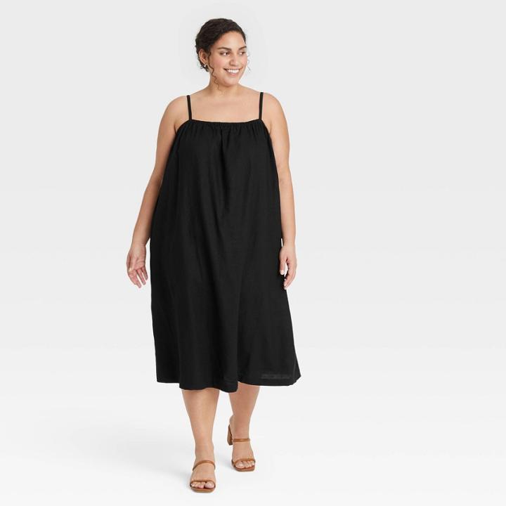 Women's Plus Size Easy Linen Tank Dress - A New Day Black