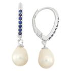 1/5 Tcw Tiara Sterling Silver Dangling Freshwater Pearl With Sapphire Accents, Blue