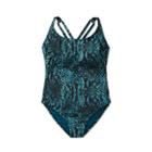 Women's Plus Size Cross Back One Piece Swimsuit - All In Motion Teal Snake Print