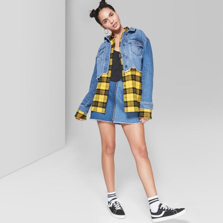 Women's Oversized Cropped Denim Jacket - Wild Fable Medium Wash