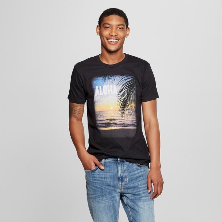Men's Short Sleeve Aloha Photo Graphic T-shirt - Awake Black