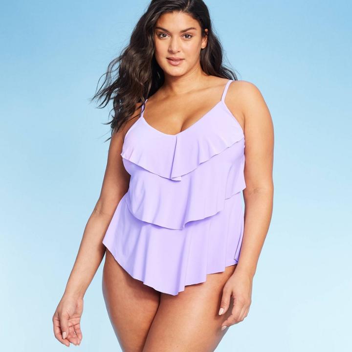 Women's Tiered Tankini Top - Aqua Green Lilac M, Women's, Size: