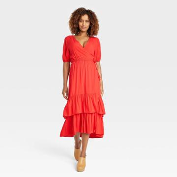Women's Short Sleeve Wrap Dress - Knox Rose Red