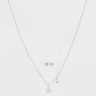 Silver Plated Cubic Zirconia Initial 'u' Chain Pendant Necklace And Earring Set - A New Day
