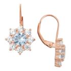 3 4/9 Tcw Tiara Rose Gold Over Silver Aquamarine Snowflake Leverback Earrings