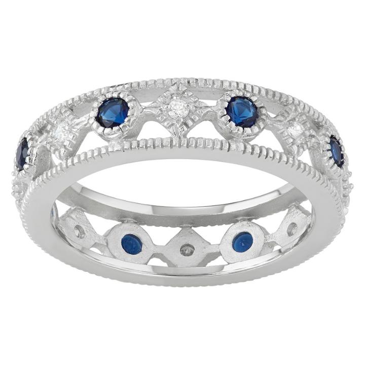Journee Collection 4/5 Ct. T.w. Round-cut Cz Pave Set Fashion Band In Sterling Silver - Blue,