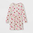 Girls' 'valentine's Day Multi Heart' Printed Long Sleeve Knit Dress - Cat & Jack Cream
