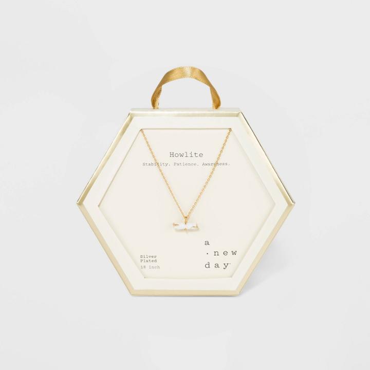 Gold Plated Howlite Healing Stone Pendant Necklace - A New Day White, Women's