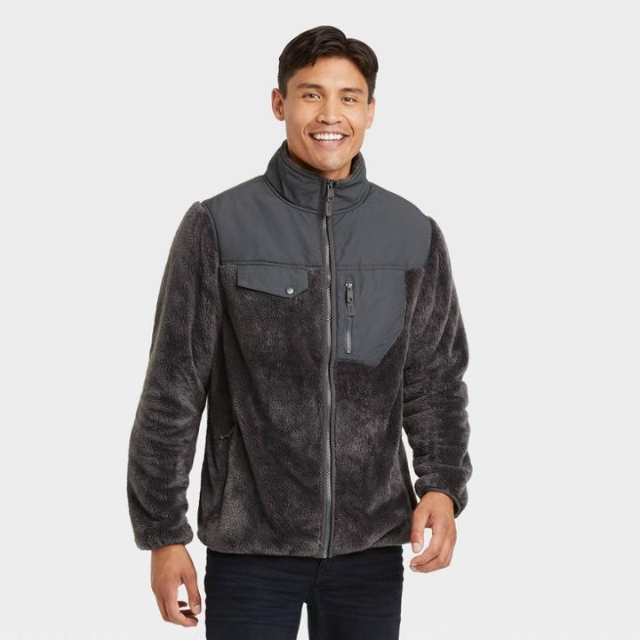 Men's Long Sleeve Faux Fur Sherpa Jacket - Goodfellow & Co Gray
