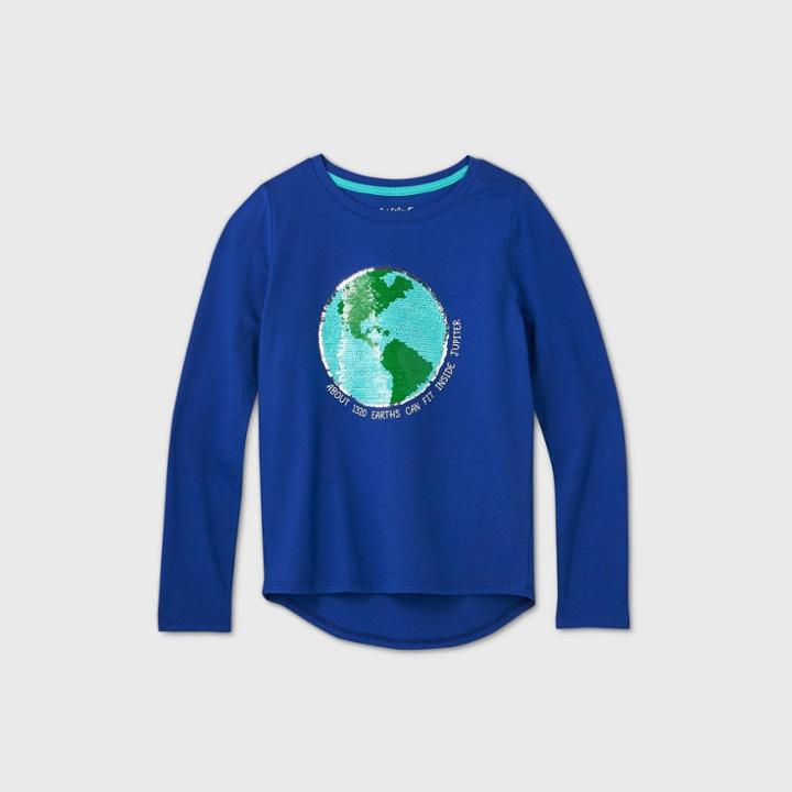 Girls' Long Sleeve Flip Sequin Planet T-shirt - Cat & Jack Blue