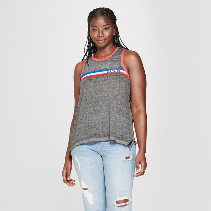 Women's Plus Size Usa Graphic Tank Top - Modern Lux (juniors') Heather Gray