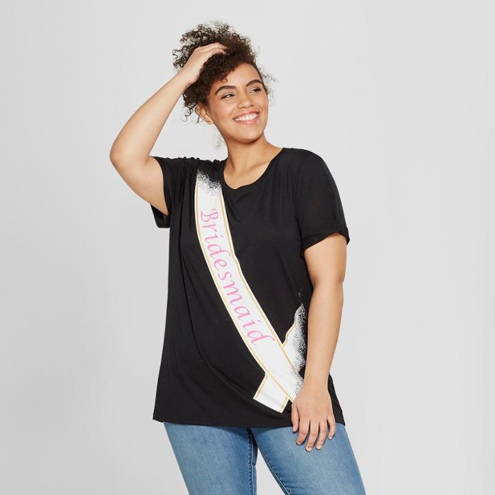 Modern Lux Women's Plus Size Short Sleeve Bridesmaid Sash Graphic T-shirt - Modern