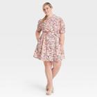 Women's Plus Size Puff Short Sleeve Shirtdress - Who What Wear Off-white Floral