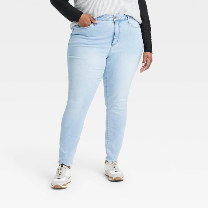 Women's Plus Size High-rise Button Fly Skinny Jeans - Ava & Viv Light Wash 14w,