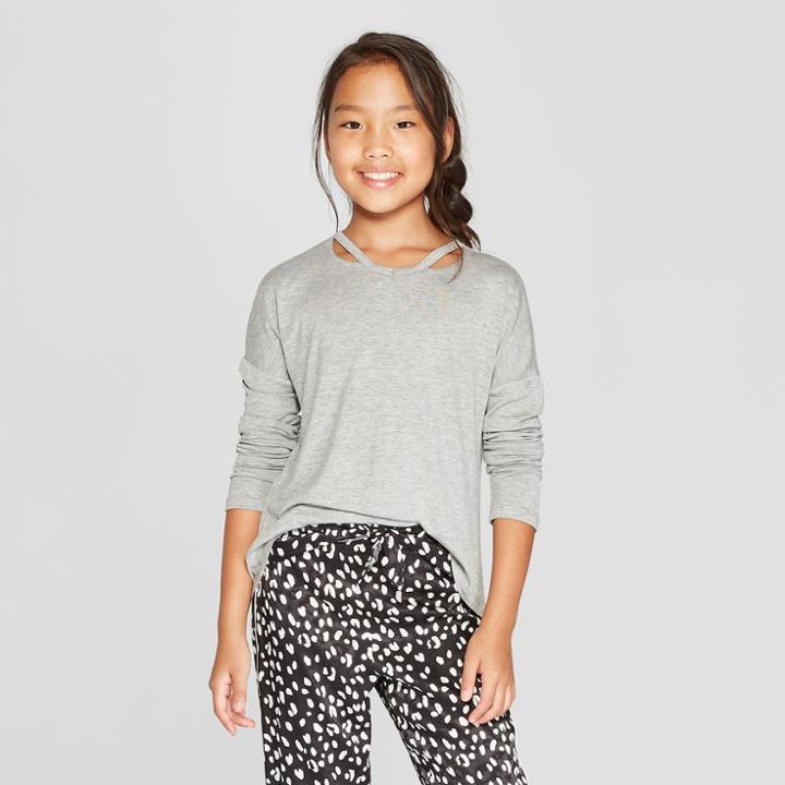 Girls' Cold Clavicle Long Sleeve T-shirt - Art Class Gray