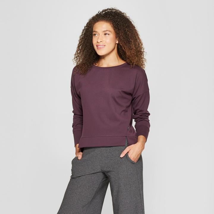 Mpg Sport Women's Knit Crew Neck Sweatshirt - Raisin Purple
