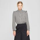 Women's Striped Long Sleeve Silky Ruffle Blouse - Who What Wear Black/cream Xxl, Black/cream