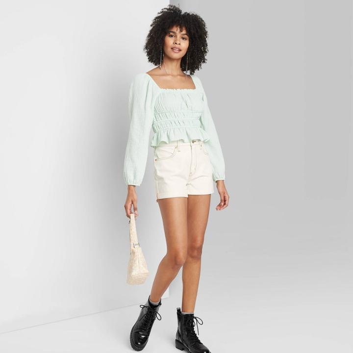 Women's High-rise Rolled Cuff Jean Shorts - Wild Fable Ecru
