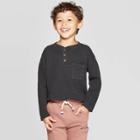 Toddler Boys' Long Sleeve Textured Henley T-shirt - Art Class Black 2t, Toddler Boy's
