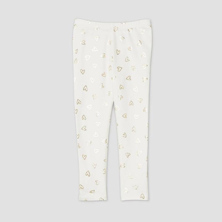 Toddler Girls' Foil Heart Leggings - Cat & Jack Cream