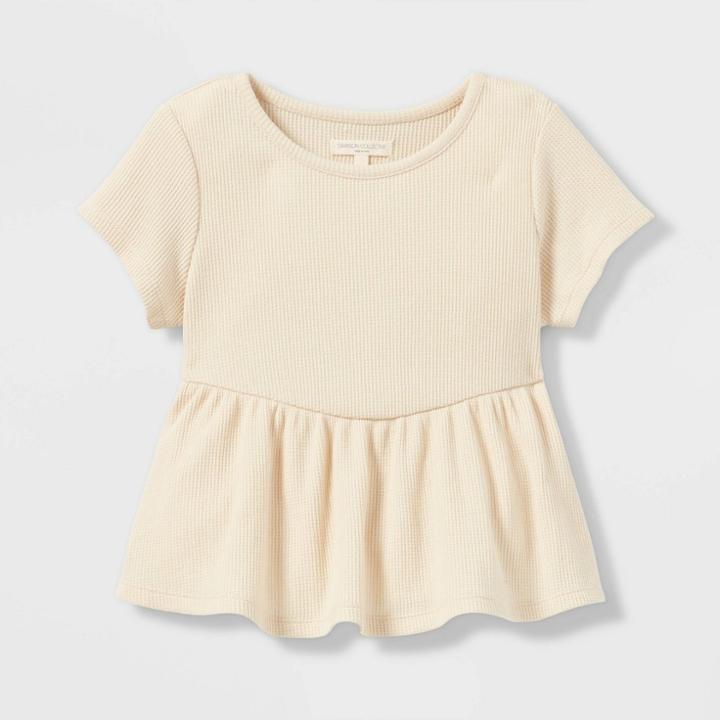 Grayson Collective Toddler Girls' Thermal Peplum Short Sleeve T-shirt - Cream
