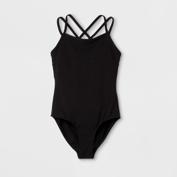 Danshuz Toddler Girls' Cross Strap Back Design Leotard - Black 6x-7,