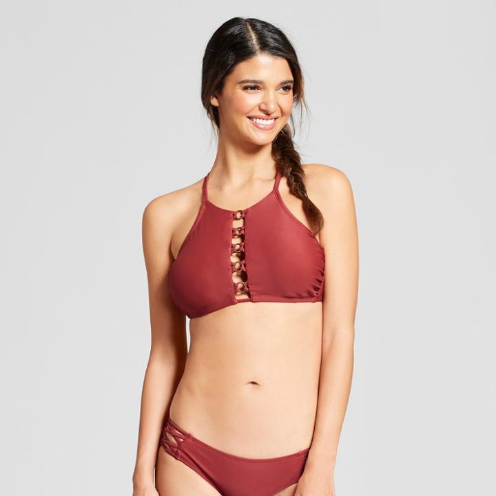 Women's High Neck Ring Bikini Top - Xhilaration Sienna D/dd Cup, Brown