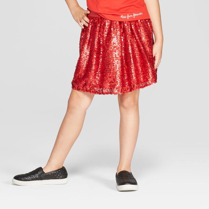 Girls' Sequin Short A Line Skirt - Cat & Jack Red